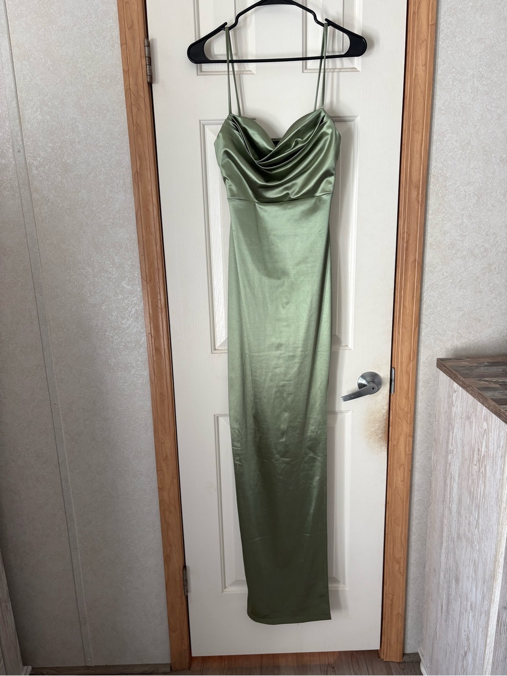 Windsor Sage Green Satin Cowl Midi Slip Dress